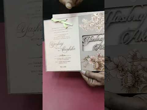 KLB695 Floral Design Brown Color Laser Cut MDF Thick Wedding Card (2 Page & Couple Initial Acrylic)