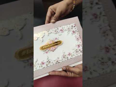 KLB-1398 Creme Brown Floral Laser Cut Padded Thick Wedding Card (2 Page & Couple Name Acrylic)