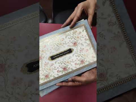 KLB-1227 Blue Floral Laser Cut Semi Box Wedding Card (2 Page & Couple Name Wooden Plate)