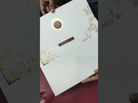 KLB949 White Royal Arch Embossed Padded Thick Wedding Card (2 Page & Couple Name Wooden Plate)