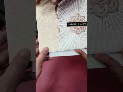 KLB-1324 White Creme Traditional Embossed Semi Box Wedding Card (2 Page & Couple Name Wooden Plate)