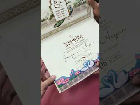 KLB938 Creme Royal Fort Padded Thick Wedding Card (2 Page & Couple Name Wooden Plate)