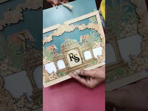 KLB689 Royal Fort Elephant Design Royal Blue Brown Color Laser Cut MDF Thick Wedding Card (2 Page & Couple Initial Acrylic)