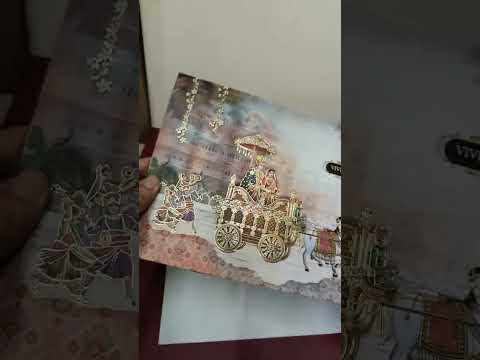 KLB-1547 Blue Ghodi Barat 3D Gold Foil Semi Box Wedding Card (2 Page & Couple Name Wooden Plate)