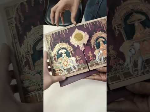 KLB941 Maroon Elephant Door Style Padded Thick Wedding Card (2 Page & Couple Name Acrylic)