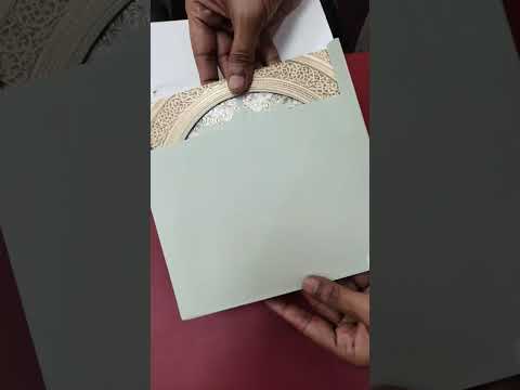KLB-1036 Green Royal Arch Peacock Laser Cut Padded Thick Wedding Card (2 Page & Couple Name Acrylic)