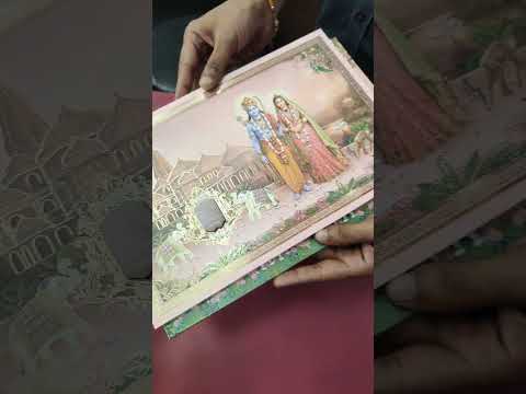 KLB948 Peach Ram Sita Temple Padded Thick Wedding Card (2 Page & Couple Name Wooden Plate)