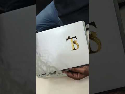 KLB718 Floral Design White Green Color Laser Cut Leatherette Hardboard Padding Thick Wedding Card (2 Page & Couple Initial Acrylic)