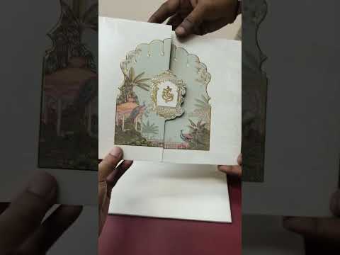 KLB-1557 Creme Green Royal Arch Door Style Semi Box Wedding Card (2 Page)