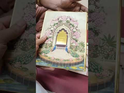 KLB-1462 Creme Royal Arch Peacock 3D Gold Foil Padded Thick Wedding Card (2 Page & Couple Name Acrylic)