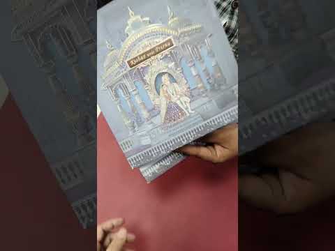 KLB878 Dulha Dulhan Mandap Design Blue Color Premium 3D Gold Foil Semi Box Wedding Card (2 Page & Couple Name Wooden Plate)
