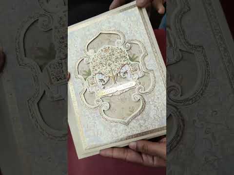 KLB926 Creme Green Elephant Laser Cut Padded Thick Wedding Card (2 Page & Couple Name Acrylic)