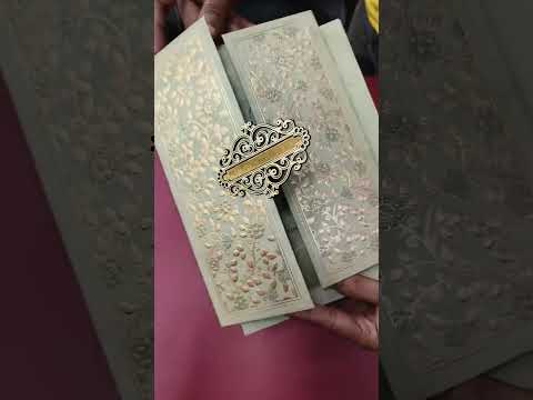 KLB-1040 Green Floral Embossed Padded Thick Wedding Card (2 Page & Couple Name Acrylic)