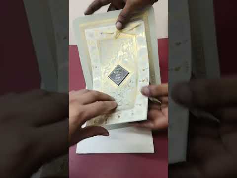 KLB-1550 Creme Golden Floral Semi Box Wedding Card (2 Page & Couple Name Wooden Plate)