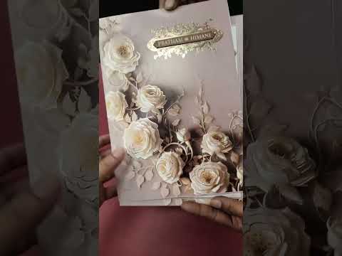 KLB-1335 Brown Rose Floral Semi Box Wedding Card (2 Page & Couple Name Wooden Plate)