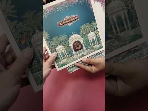 KLB877 Royal Fort Peacock Design Royal Blue Color Premium 3D Gold Foil Semi Box Wedding Card (2 Page & Couple Name Wooden Plate)