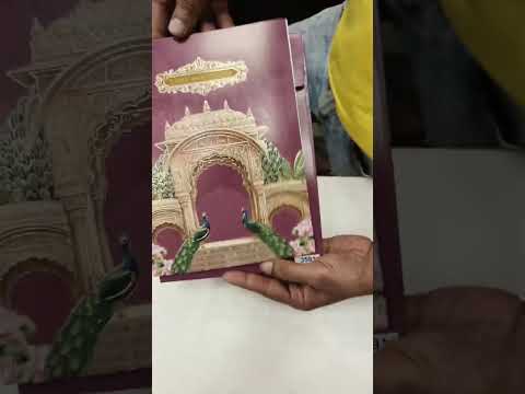 KLB772 Mandap Peacock Design Maroon Color Embossed Semi Box Wedding Card (2 Page & Couple Name Acrylic)