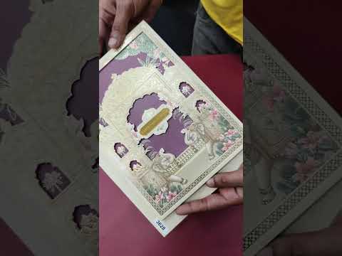 KLB-1052 Creme Maroon Elephant Laser Cut Padded Thick Wedding Card (2 Page & Couple Name Acrylic)