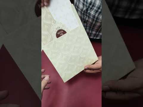 KLB863 Floral Traditional Design Creme Green Color Double Door Style Embossed Semi Box Wedding Card (2 Page & Couple Name Wooden Plate)