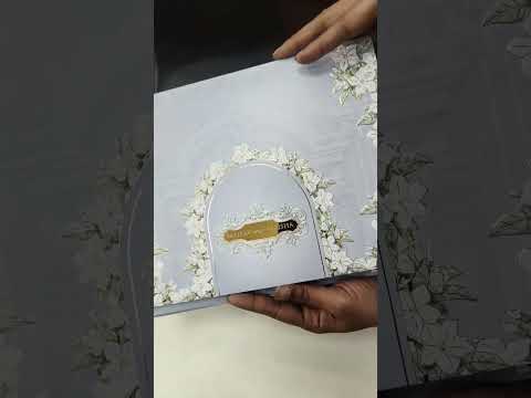 KLB759 Floral Design Blue Color Embossed Semi Box Wedding Card (2 Page & Couple Name Acrylic)