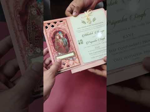 KLB-1302 Pink Bride Groom Laser Cut Semi Box Wedding Card (2 Page & Transparent PVC)