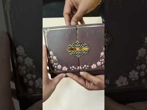 KLB904 Maroon Purple Floral Door Style Padded Thick Wedding Card (2 Page & Couple Name Acrylic)