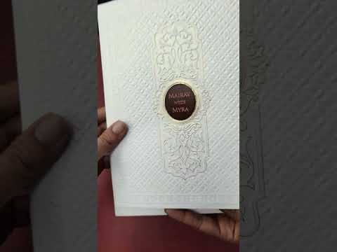 KLB-1069 White Traditional Embossed Semi Box Wedding Card (2 Page & Couple Name Wooden Plate)