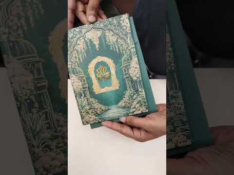 KLB801 Royal Fort Floral Design Green Color Hardboard Padding Thick Wedding Card (2 Page)