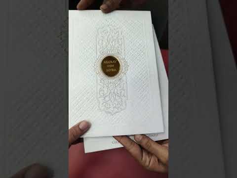 KLB-1083 White Traditional Embossed Padded Thick Wedding Card (2 Page & Couple Name Acrylic)