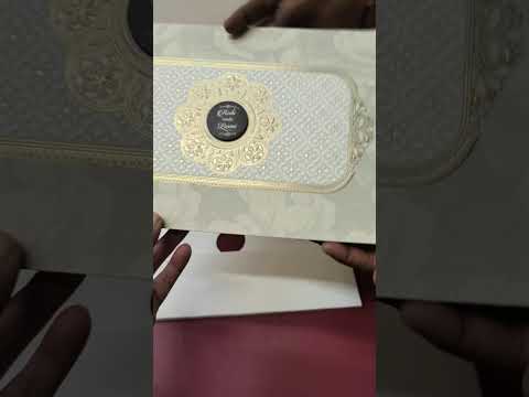 KLB-1566 White Creme Traditional Embossed Semi Box Wedding Card (2 Page & Couple Name Wooden Plate)