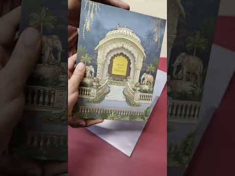 KLB-1470 Blue Peacock Elephant 3D Gold Foil Padded Thick Wedding Card (2 Page & Couple Name Acrylic)