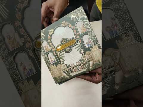 KLB-1035 Green Elephant Laser Cut Padded Thick Wedding Card (2 Page & Couple Name Acrylic)
