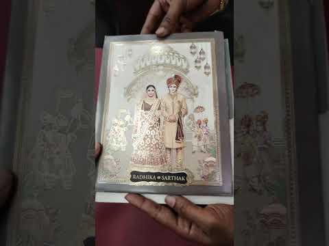 KLB-1259 Creme Brown Bride Groom Padded Thick Wedding Card (2 Page & Couple Name Wooden Plate)