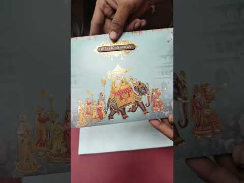 KLB-1375 Green Elephant Barat Semi Box Wedding Card (2 Page & Couple Name Wooden Plate)