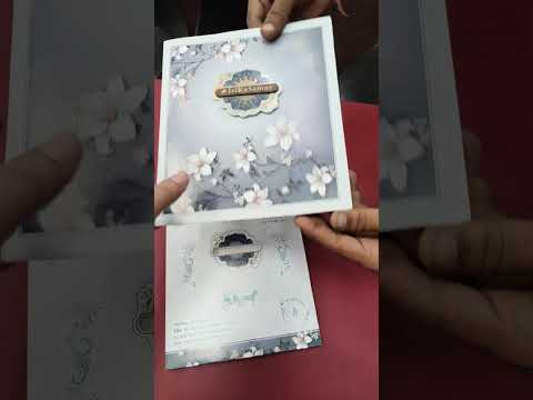 KLB-1446 Grey Floral Carry Bag Style Semi Box Wedding Card (2 Page & Couple Name Wooden Plate)