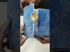 KLB860 Floral Design Blue Color Velvet Double Door Style Hardboard Padding Thick Wedding Card (2 Page & Couple Name Acrylic)