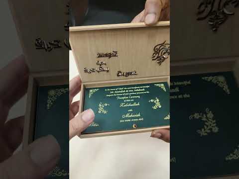 KLB833 Creme Green Color Couple Name Laser Cut Box Type MDF Thick Wedding Card