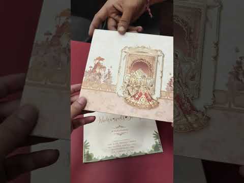 KLB-1422 Creme Bride Groom Barat Carry Bag Style Semi Box Wedding Card (2 Page)