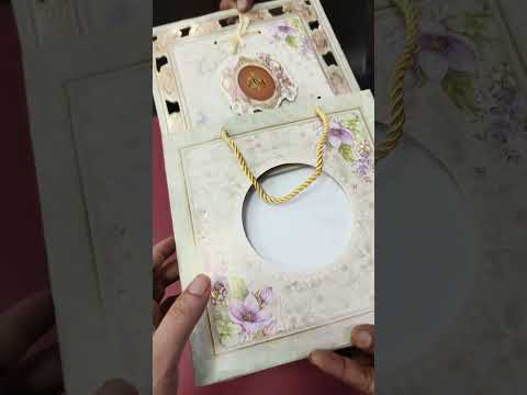 KLB-1365 Creme Floral Laser Cut Carry Bag Style MDF Thick Wedding Card (2 Page)