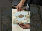 KLB825 Royal Fort Peacock Design Blue Color Double Door Style Hardboard Padding Thick Wedding Card (2 Page & Couple Name Acrylic)