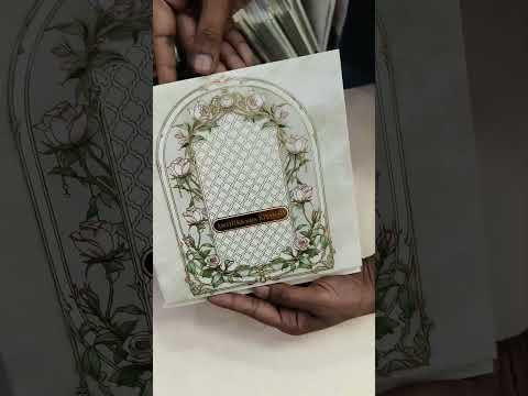 KLB706 Floral Design White Green Color Hardboard Padding Thick Wedding Card (2 Page & Couple Name Acrylic)