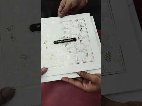 KLB-1176 White Floral Embossed Semi Box Wedding Card (2 Page & Couple Name Wooden Plate)