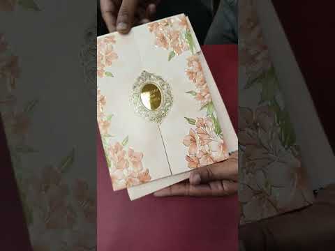 KLB-1000 Peach Floral Door Style Wedding Card (2 Page & Couple Name Acrylic)