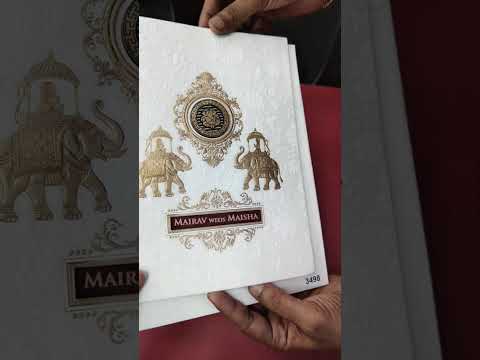 KLB-1078 White Elephant Embossed Semi Box Wedding Card (2 Page & Couple Name Wooden Plate)