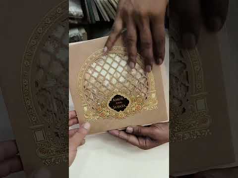KLB701 Royal Fort Design Creme Brown Color Laser Cut Hardboard Padding Thick Wedding Card (2 Page & Couple Name Acrylic)