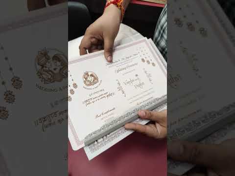 KLB879 Elephant Design Creme Blue Color Premium 3D Gold Foil Semi Box Wedding Card (2 Page & Couple Name Wooden Plate)