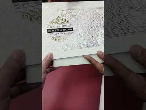 KLB-1286 White Creme Floral Embossed Padded Thick Wedding Card (2 Page & Couple Name Wooden Plate)