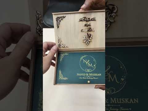 KLB838 Creme Green Color Couple Name Laser Cut Box Type MDF Thick Wedding Card