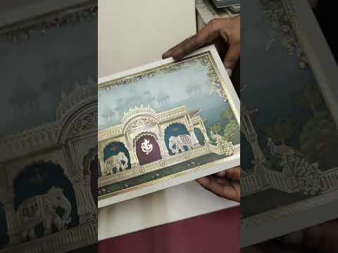 KLB-1546 Blue Royal Arch Elephant 3D Gold Foil Semi Box Wedding Card (2 Page)