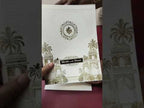 KLB-1553 White Royal Arch Embossed Semi Box Wedding Card (2 Page & Couple Name Wooden Plate)